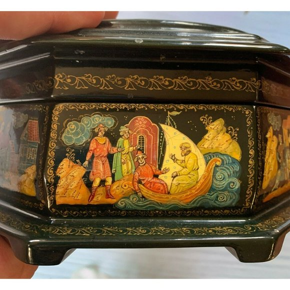 Russian Palekh Laquer Box Octagon Testimony Of Petro / Peter 9 Panel Iconography - Picture 4 of 12